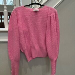 Pink Crew Neck Sweater with Balloon Sleeves